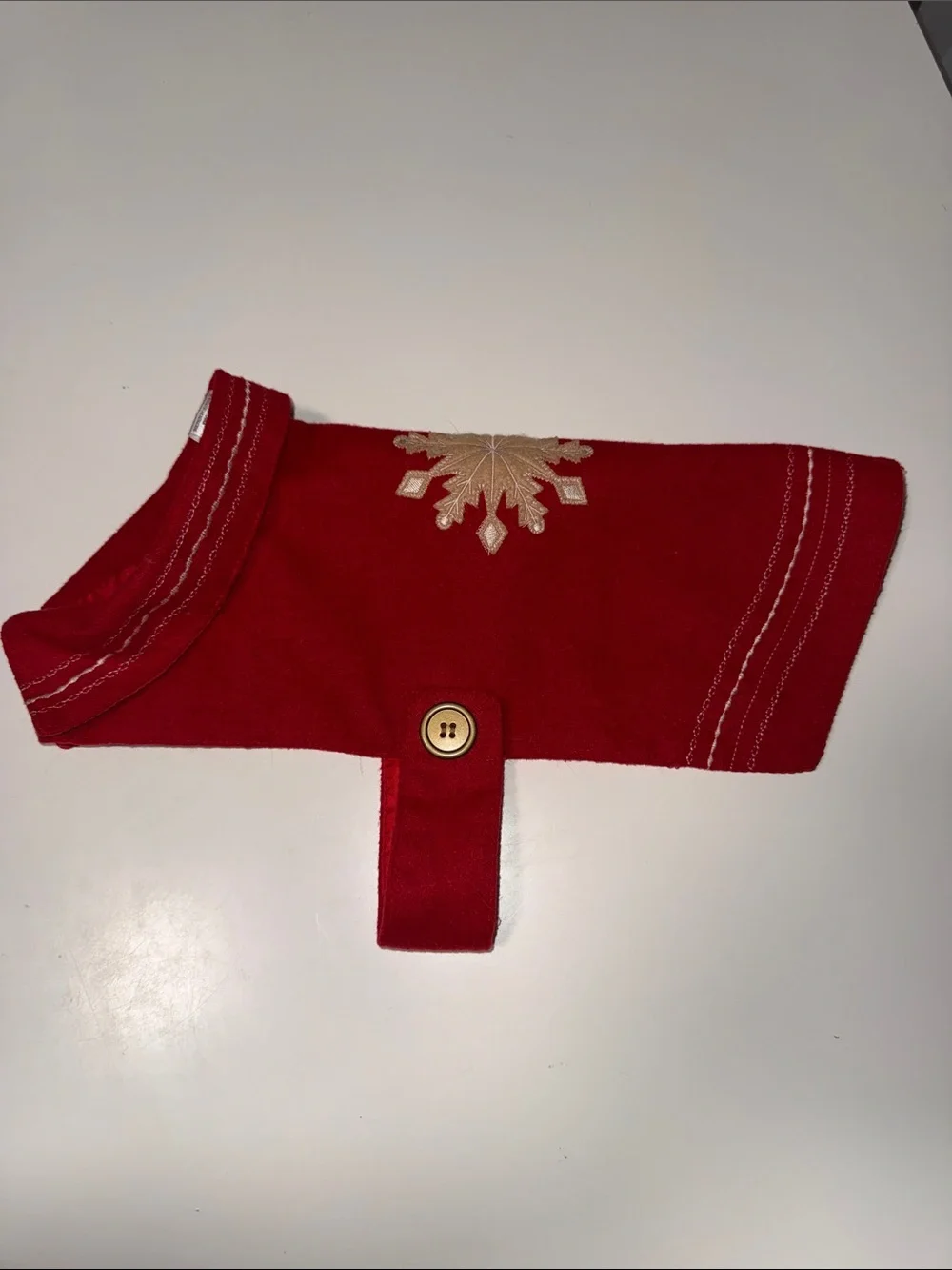 Festive Red Dog Sweater with Gold Snowflake Embroidery